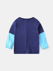 T-shirt manches longues garçon avec manches en patchwork faux deux pièces bleu marine