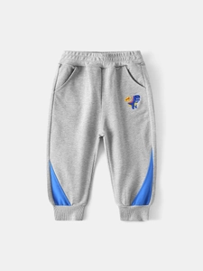 Pantalon de sport gris enfant avec broderie dinosaure et empiècements contrastés