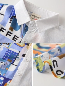 Chemise à manches courtes pour garçon avec motifs abstraits et tissu bleu respirant