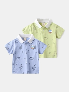Boys Short Sleeve Polo Shirt Cotton Blend Cartoon Dinosaur Printed Summer Casual Top For Kids Toddler Korean Style
