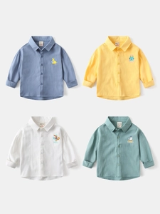 Boys Long Sleeve Cotton Shirt Korean Style Cartoon Printed Casual Button Down Top For Toddler Kids Spring Autumn Clothing