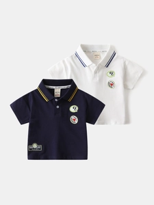 Polo à Manches Courtes en Coton pour Garçons Brodé de Dessins Animés Été Décontracté Haut à Revers Respirant pour Enfants Quotidien