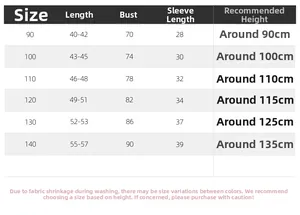 Detailed size chart for children hooded jacket including length and height guide