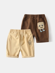 Boys Summer Cotton Shorts Korean Style Cartoon Patch Elastic Waist Casual Five Point Pants Kids Breathable Soft Bottoms