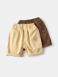 Kids cotton summer shorts set with elastic waist and smiley face patch for boys