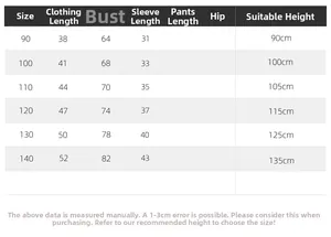 Detailed size chart for kids winter fleece sweatshirt with length and chest measurements