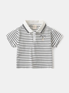 Polo à rayures pour garçons avec broderie ours Traveler 1987 et col en maille côtelée