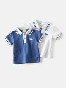 Boys Casual Short Sleeve Polo Shirt Cotton Blend Breathable Summer Top With Cartoon Animal Embroidery Fashion Kids Apparel