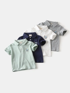 Polo a Manica Corta da Ragazzo in Misto Cotone Con Ricamo Cane Cartone Animato Stile Coreano Top Casual Estivo per Bambini