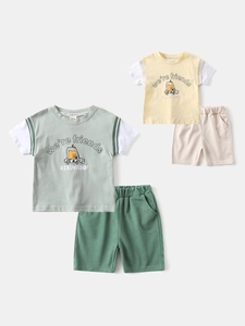 Boys Summer Short Sleeve Clothing Set Cartoon Dinosaur Car Print T-Shirt Shorts Two Piece Toddler Casual Outfit
