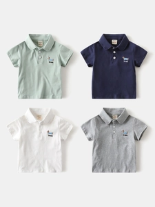 Polo classiche in cotone per ragazzi in quattro colori con ricamo a bassotto