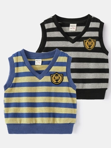 Boys V Neck Striped Knit Sweater Vest Preppy Style Sleeveless Pullover Waistcoat For Toddler Kids Cotton Blend School Top