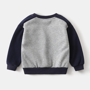 Vue arrière du sweat en polaire pour garçons avec corps gris et manches raglan marine