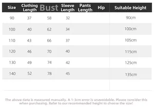 Size chart for boys' plaid flannel shirts showing lengths and heights for ages 90-140