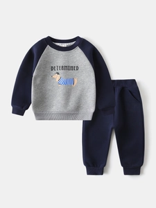 Kids grey and navy raglan tracksuit with cartoon dachshund print and jogging pants