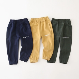 Boys Cargo Pants Cotton Blend Elastic Waist Cuffed Joggers Letter Embroidery Casual Trousers For Toddler Children School