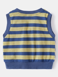 Boys' V-neck knit sweater vest with stylish blue and yellow horizontal stripes