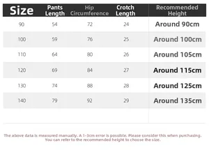 Detailed size chart for boys winter fleece pants with length and hip measurements