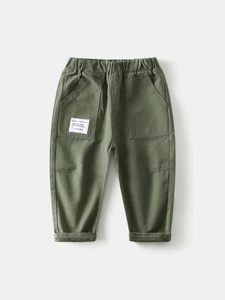 Boys relaxed fit cargo pants in army green with elastic waist and large side pockets