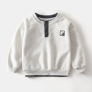Kids grey long sleeve sweatshirt with button Henley neck and ribbed cuffs