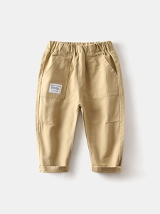 Classic khaki casual boys' pants with elastic waist and stylish side pocket labels