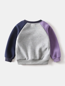 Toddler winter fleece sweatshirt with contrast raglan sleeves in grey and navy