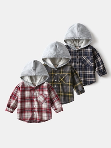 Trois chemises à capuche à carreaux pour garçons en coton doux avec style classique à boutons