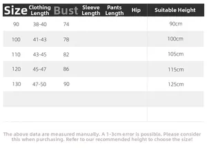 Detailed size chart for kids hooded puffer vest with length and chest measurements