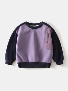 Sweat-shirt polaire garçon bicolore violet et bleu marine avec poche zippée pratique
