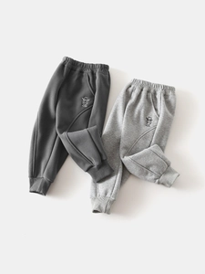 Pantalon de Sport en Mélange de Coton Doublé de Polaire pour Garçon Broderie Chien Animé Chaud Automne Hiver