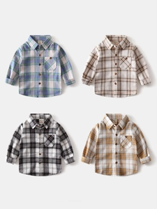 Boys Long Sleeve Plaid Shirt Brushed Cotton Fall Kids Turn Down Collar Button Up Top Korean Style Children Toddler Clothing