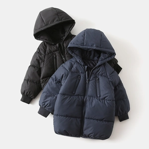 Detail of windproof ribbed cuffs and zipper pockets on kids thick winter cotton jacket