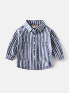 Jungen Casual Langarm Gestreiftes Hemd Baumwolle Atmungsaktives Top Mit Dackel Stickerei Für Kinder Frühling Herbst