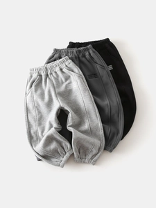 Boys Winter Fleece Lined Sports Pants Kids Thick Warm Joggers Cotton Blend Sweatpants With Letter Print Gray Black