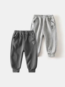 Pantalon de sport d'hiver épais pour enfant avec broderie chien en gris et anthracite