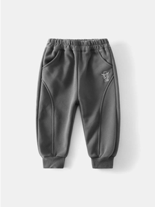 Pantalon de jogging épais gris foncé pour enfants avec broderie chien et taille élastique