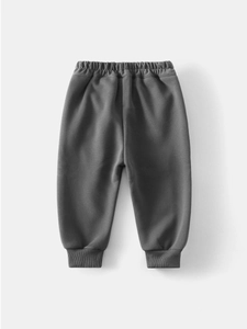 Pantalon de jogging épais doublé pour enfant gris foncé avec taille élastique et bords-côtes