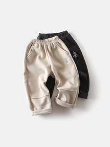 Boys Fleece Lined Corduroy Pants Warm Thickened Joggers With Robot Embroidery Elastic Waist Winter Trousers For Kids Casual Wear