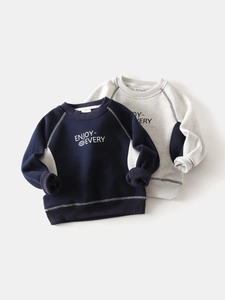 Boys color-block fleece sweatshirt featuring contrast panels and Enjoy Every letter print