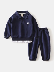 Ensemble bleu foncé pour garçon avec polo à manches longues et pantalon 25 WINNER