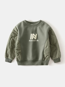 Olive green boys fleece sweatshirt with quilted sleeves and Persist In embroidery