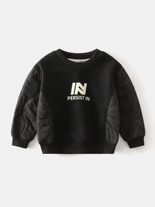 Boys black fleece sweatshirt with quilted sleeves and IN PERSIST IN graphic print