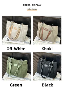 Corduroy tote bag color options: off-white, khaki, green, black with dual handles