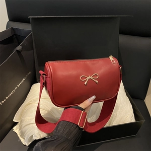 Women PU Leather Crossbody Bag Fashion Small Square Handbag With Metal Bow And Adjustable Wide Shoulder Strap For Daily Use