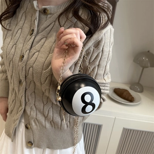 Creative black and white billiard No. 8 round chain bag with gold shoulder strap