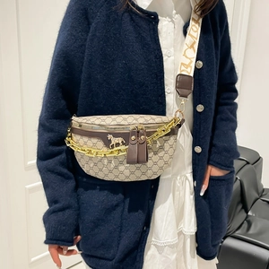 Vintage crossbody chest bag with monogram canvas gold horsebit and wide strap