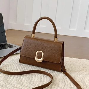 Women Croco Embossed Handbag Vintage PU Leather Square Crossbody Bag Gold Metal Clasp Top Handle Shoulder Bag Satchel