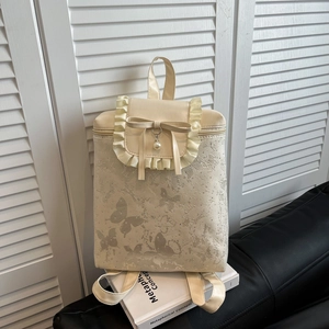 Sac à Dos Femme Doux en Jacquard Papillon Nœud Papillon Pendentif Künstliche Perle Style Académie Volants en Dentelle Petit Sac Mode