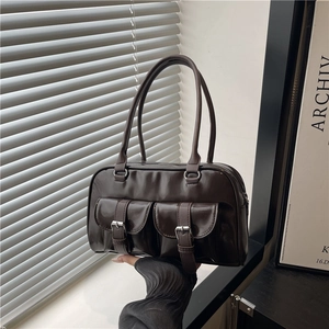Vintage PU Leather Shoulder Bag For Women Large Capacity Multi Pocket Underarm Bag Work Commute Fashion Tote Bag Handbag