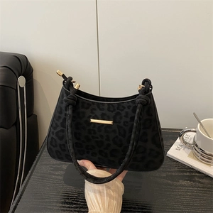 Retro Women Leopard Print PU Underarm Bag Knotted Strap Gold Metal Decor Solid Color Shoulder Crossbody Bag Fashion Bag